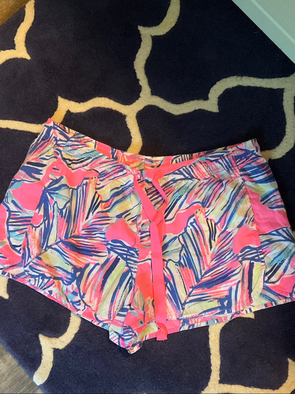 Lilly Pulitzer Neon Pink Multi-Color Tropical Drawstring Shorts